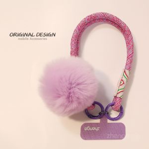 New Year Portable Woven Cloud Pattern Mobile Phone Lanyard with Furry Pendant Soft And Convenient Anti-Loss Safety Chain for Women