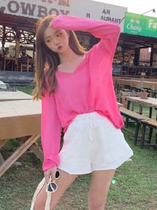 Ice Silk Loose Long Sleeve Womens T-Shirt Cover up Summer New Style Popular Lightweight Sun Protection Fashionable Top