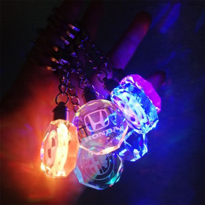 Car keychain Led Light 7Colors Changing Lost Holder Key Ring Customized K9 Crystal Decoration For BMW TOYOTA NISSAN HONDA AMG Mitsubishi Benz PROTON PERODUA