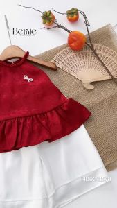 Yếm lụa gấm truyền thống điệu đà cho bé gái đính nơ 1 đến 7 tuổi mặc tết đi chơi BERNIE H0924B09