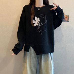 AIYITI | New Autumn Winter 2025 Flower Embroidery White Round Neck Sweater Oversized Womens Clothing