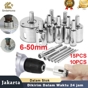 15 PCS/10PCS Mata Bor Set Komplit Kaca Keramik Granit / Mata Bor Kaca 1 set Original / Mata Bor Keramik 6mm - 50mm/ MATA BOR PELUBANG KACA KERAMIK GRANIT MARMER BATU PORSELEN DIAMOND HOLESAW