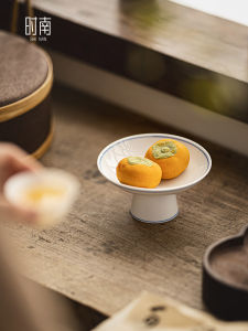Retro Chinese Style High Foot Dessert Plate for Living Room Home Use Fruit Display Stand Ceramic Material Vintage Aesthetic