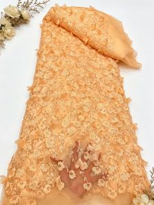African 3D Flower Lace Fabric 2026 High Quality French Mesh Lace Fabric Groom Nigerian Sequins Lace Fabrics For Wedding
