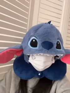 หมอนรองคอพร้อมฮู้ด ลายการ์ตูนสุดน่ารัก สไตล์เกาหลีแบบใหม่ พกพาง่าย ลายสติ๊ชสีน้ำเงินและลายการ์ตูนอื่นๆ