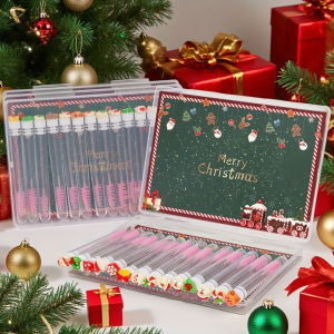 14pcs Gift Box Christmas Mascara Eyelash Brushes Set - Santa Snowflake Design Mascara Wand Makeup Brushes Travel Eyelash Brush