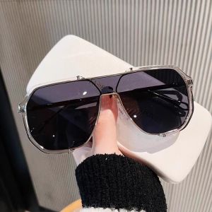 JN IMPRESSION New Large Square Frame Sunglasses Trendy Double Beam One-piece Multilateral UV Protection Sunglasses
