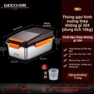 GEDO | Hộp Đựng Gạo và Bột Thép Không Gỉ Dày Nắp Kín Chống Côn Trùng Chống Ẩm Gia Dụng