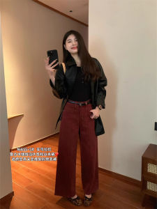 Ankela High Waist Wide Leg Jeans Womens Early Autumn Korean Style Loose Casual Splicing Slimming Straight Grandmother Pants