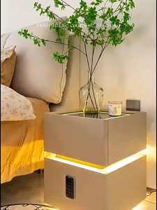 โต๊ะข้างเตียง ไฟสามสี รหัสล็อค ตู้อัจฉริยะ เคาน์เตอร์หินชนวน การชาร์จแบบไร้สาย