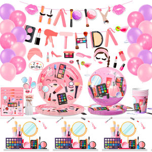 fruitful party | Bộ 103 Món Đồ Trang Trí Tiệc Chủ Đề Trang Điểm - Đồ Trang Trí Tiệc Sinh Nhật Bao Gồm Banner Bóng Bay Đạo Cụ Chụp Ảnh Khăn Ăn Đĩa