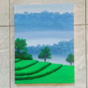 Hiasan Dinding Dekorasi Ruang Tamu Lukisan Pemandangan Sunset Ilalang Aesthetic Bahan Kanvas Ukuran 30x40cm