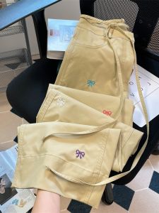 กางเกงขายาวทรงหลวมสำหรับทำงาน ปักลายผีเสื้อ ทรงหลวม ทรงขากว้าง กางเกงขายาวลำลองฤดูร้อน สำหรับผู้ชายและผู้หญิง