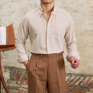 Cotton Linen Lightweight Breathable Long Sleeve Striped Shirt