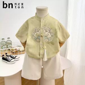Boys Tang Suit Set Summer Thin Traditional Chinese Style Baby Clothes Daily Wear Childrens Hanfu Light Weight Ancient Fashion