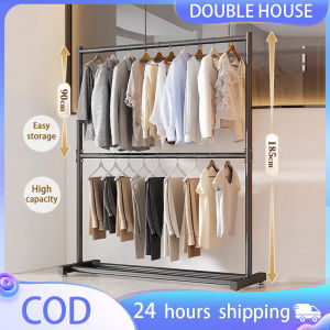 200CM Clothes Rack Organizers Floor-standing Double Rod Clothes Hanging Rack Steel Sampayan Drying Rack Indoor Outdoor