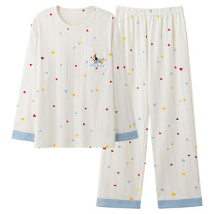 MiiOW | Pure Cotton Cat Person Sleepwear Long Sleeve Home Clothes Set For Women Spring Autumn New Style With Chest Pad Long Pants