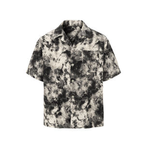 Black Ink Cube Loose Fit Cuban Collar Short Sleeve Ice Sensation Shirt Chinese Style Dyeing Breathable Moisture Wicking Summer Shirt
