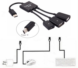Type C OTG hub แบบมีไฟเลี้ยงด้วย Type C Cable 3 in 1 USB C Type C OTG Host Cable Hub Cord Adapter Connector Splitter