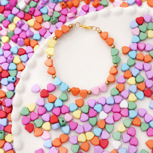 50Pcs 7Mm Acrylic Rắn Đầy Màu Sắc hạt hình trái tim Charms Cho làm đồ trang sức vòng tay tự làm Keychain phụ kiện thủ công