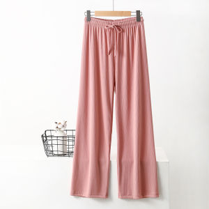 Ice Silk Wide Leg Pants Womens Spring Summer Thin Pleated Straight High Waist Drapey Nine Points Slimming Long Cool Mosquito Proof Pants