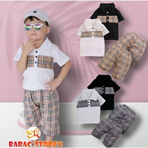 Setelan Kemeja Bayi Anak Laki Laki atau Cowok Usia 0 bulan - 3 tahun Motif Kemeja Burberry