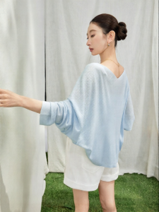 SUSHE | Relaxed Comfort Lustrous Stripe Texture Multi-color Batwing Sleeve Knitted Cardigan