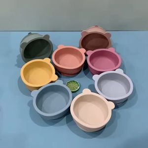 Bát Silicone Cao Cấp Hình Gấu Cho Bé Ăn Dặm Có Đế Hút Chân Không Chống Lật Đổ Thương Hiệu BabySi