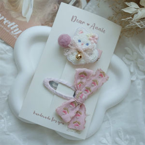 Cute Childrens Hair Accessories Embroidered Cat Bell Flower Lace Butterfly Knot Hair Clips Edge Clips BB Clips Lovely Kitty
