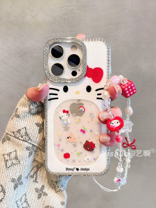 Creative Cute Kitty Cat Hollow out Big Mouth Phone Case for Apple 13Pro 14Plus 15 16ProMax 17Pro Full Drill Mirror Frame Womens Style Protective Cover