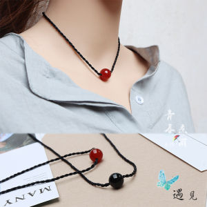 สร้อยคอคริสตัลแมนโก้สีแดงดำธรรมชาติสำหรับคู่รัก โซ่ห้อยจี้แบบอเนกประสงค์ เครื่องประดับแฟชั่นสำหรับนักเรียนและเพื่อนรักชายหญิง