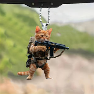 Soldier Kitten Acrylic Keychain Durable 2D Car Mirror Charm & Bag Pendant Cute Cat Keyring Christmas Gift for Man Women Girls