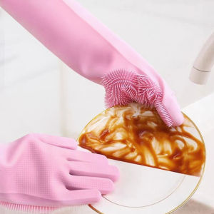 Dishwashing Cleaning Gloves Magic Silicone Rubber Dish Washing Gloves For Household Sponge Scrubber Kitchen Cleaning Tools