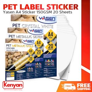 Yasen PET Metallic Stickers Label 20 Sheets A4 Size 150GSM White / Gold / Silver Office & School Supplies