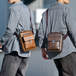 Mens Business Commuter Crossbody Bag Large Capacity Waterproof Single Shoulder Bag Versatile PU Leather Handbag for Men