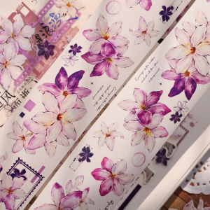 New Product Light Vintage Purple Iris Small And Large Flowers Paper PET Sticky Tape for Bullet Journal Cute Kawaii Stationery