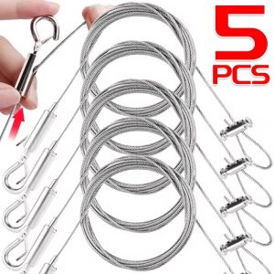 5Pcs Picture Hanging Rope Wire Adjustable Stainless Steel Wires With Loop Hook Heavy Duty Frame Hanger Rope For Light Lamp Hardware