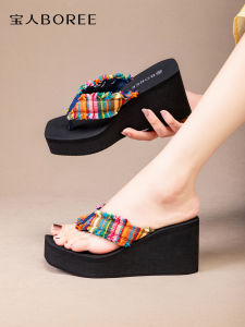 Boree Fashionable Thick Heel Sandals Womens Outdoor Summer Increase Slope Heel Beachside Stylish Clogs EVA Sole Denim Upper