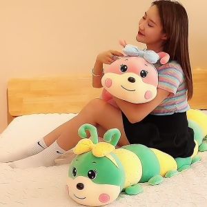 Gối Ôm Sâu Đeo Nơ Dễ Thương (55Cm---1m2) - Thú Bông Sâu Đeo Nơ Vải Miniso Siêu Mềm Mịn Cao Cấp Hàng Loại 1 Xịn Xò