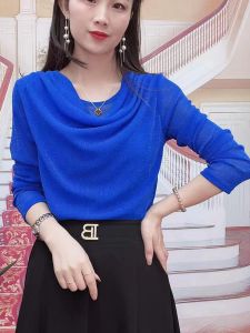 เสื้อเชิ้ตแขนยาวผ้าตาข่ายแฟชั่นฤดูใบไม้ผลิและฤดูร้อนสำหรับคุณแม่ ทรงหลวม เสื้อตัวบนสไตล์วัยรุ่น เสื้อเชิ้ตผู้หญิง