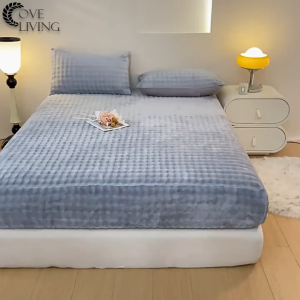LUNAVA Velvet Bedsheet Embossed no Lukot Bed Cover Flannel Elastic Mattress Protector Bed Sheet
