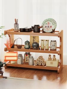 New Chinese Style Tea Cup Rack Non-Solid Wood Display Stand Small Tea Leaf Storage Shelf for Tea Room Bamboo Material