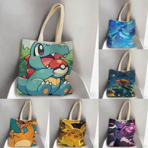 Bandai | Pokemon Palkia Storage Bags Tote Bag Travel Summer Beach Shoulder Bag Reusable Grocery Shopping Bag Anime Artwork