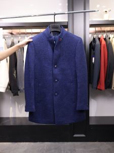 เสื้อโค้ทผ้าขนสัตว์ทรงหลวมสำหรับผู้ชาย ทรงปกติ ฤดูใบไม้ร่วง/ฤดูหนาว แฟชั่น ลำลอง คอตั้ง แขนยาว ปกติ