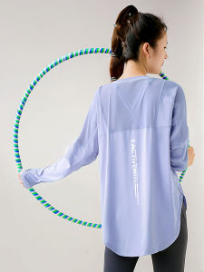 Loose Fit Long Sleeve Yoga Top Womens Quick Dry Fitness Shirt plus Size Cover Butt T-Shirt round Neck Sportswear