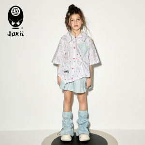 Casual Shirt and Denim Pleated Skirt Set Childrens Clothing