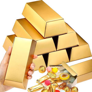 6/12pcs Gold Bars Fake Bar Gift Box Golden Party Favor Chocolate Gold Coins Foil Treasure Brick Paper Boxes Casino Party Theme