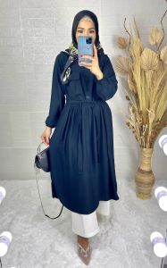 Atasan Muslimah Tunik Wanita Plain Midi Dress Bahan Rayon Twill Ukuran L