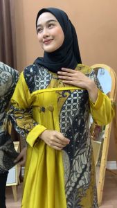 COUPLE BATIK - GAMIS BATIK KATUN KOMBINASI POLOS