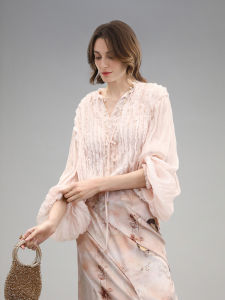 COCOBELLA | Elegant Collar Ruffled Bow Tie Blouse
